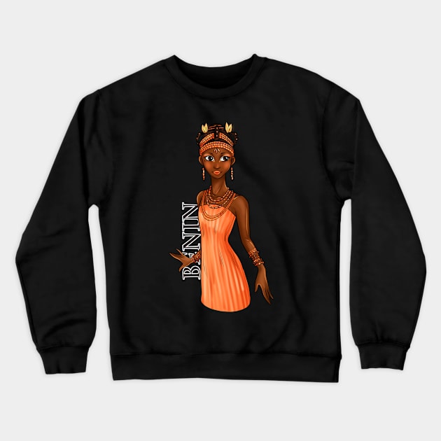 Black is Beautiful - Benin Melanin Girl in traditional outfit Crewneck Sweatshirt by Ebony Rose 